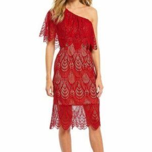 Dress The Population Violet Lace Sheath Red Dress